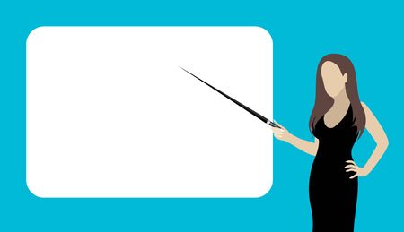 Businesswoman pointing to empty white board, Presentation or conference concept flat vector illustrationのイラスト素材