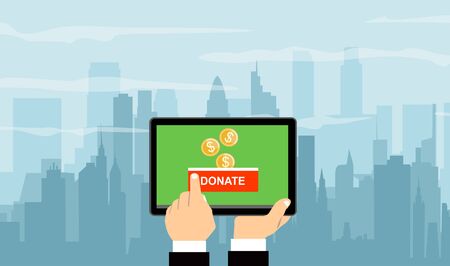 Money donation through tablet concept illustration. Symbol charity.のイラスト素材