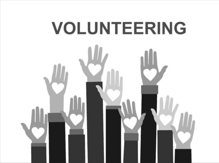 Hands with hearts. Raised hands volunteering vector conceptのイラスト素材
