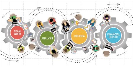 Flat design illustration concepts for business analysis and planning, consulting, team work, project management, financial report and strategy. Concepts web banner and printed materials.のイラスト素材