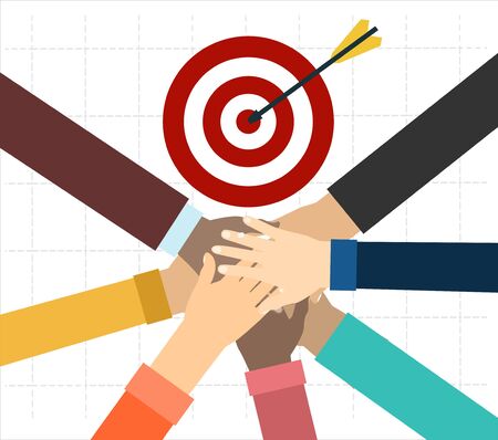 Flat design illustration concepts for business analysis and planning, consulting, team work, project management. Business, team work, cooperation and partnership.のイラスト素材