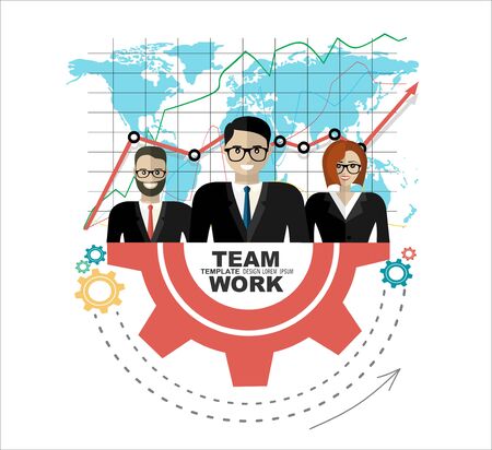 Flat design illustration concepts for business analysis and planning, consulting, team work, project management. Business, team work, cooperation and partnership.のイラスト素材