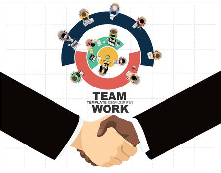 Flat design illustration concepts for business analysis and planning, consulting, team work, project management. Business, team work, cooperation and partnership.のイラスト素材