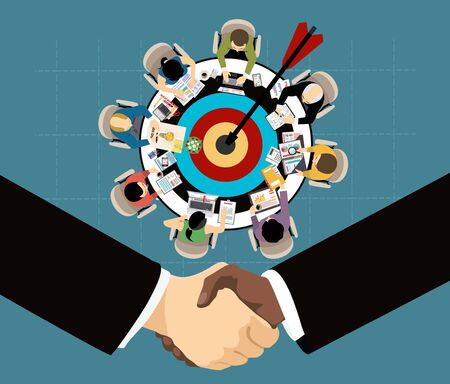 Flat design illustration concepts for business analysis and planning, consulting, team work, project management. Business, team work, cooperation and partnership.のイラスト素材