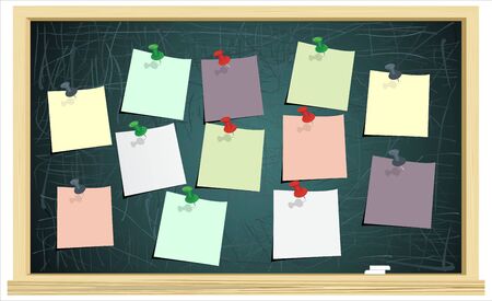 Scrum task board hanging on wall full of tasks on note cards. Development, team work, agenda, to do list. illustration in flat styleのイラスト素材