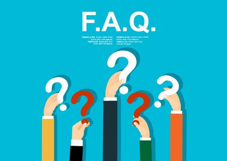 Human hands holding question mark, FAQ in flat design style, vector illustrationのイラスト素材