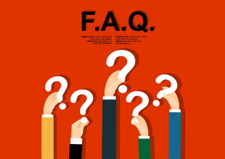 Human hands holding question mark, FAQ in flat design style, vector illustrationのイラスト素材