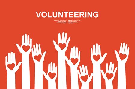 Hands with hearts. Raised hands volunteering vector conceptのイラスト素材