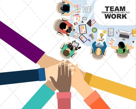 Flat design illustration concepts for business analysis and planning, consulting, team work, project management. Business, team work, cooperation and partnership.のイラスト素材