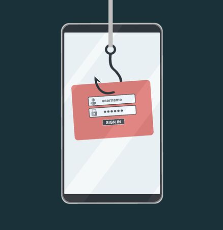 Hacking phishing attack. Internet Phishing, internet security concept. Flat design vectorのイラスト素材