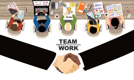 Flat design illustration concepts for business analysis and planning, consulting, team work, project management. Business, team work, cooperation and partnership.のイラスト素材