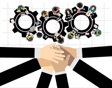 Flat design illustration concepts for business analysis and planning, consulting, team work, project management. Business, team work, cooperation and partnership.のイラスト素材