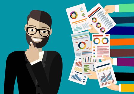 Business planing. Human hands holding proposal business plan. Flat design illustration concepts for business planning. Vector.のイラスト素材