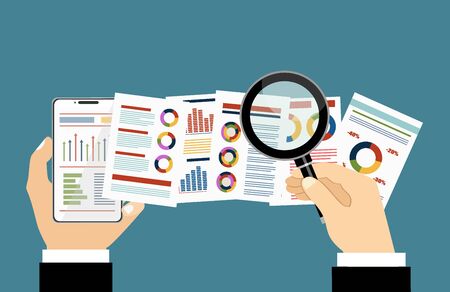 Fat vector banner for analytic finance graph report and business investment planning conceptのイラスト素材