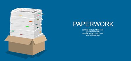 Paperwork. Flat background with paper. Office and emailing. Daily routine.のイラスト素材