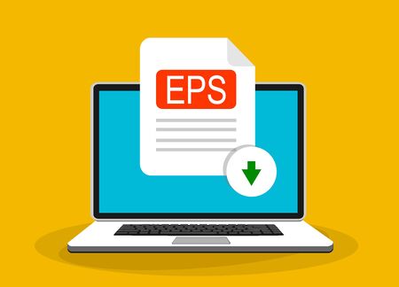 Download EPS button on laptop screen. Downloading document concept. File with EPS label and down arrow sign. Vector stock illustration.のイラスト素材