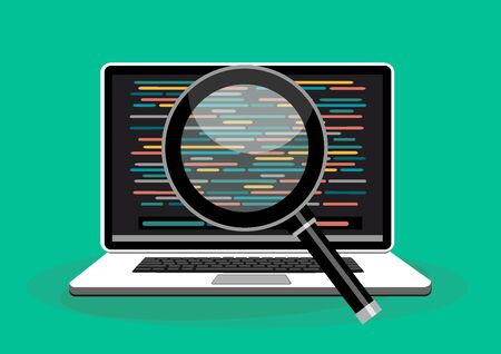 Software testing. Software development workflow process coding testing analysis concept. Vector stock illustration.のイラスト素材
