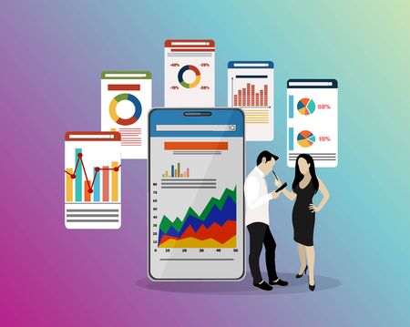 Fat vector banner for analytic finance graph report and business investment planning conceptのイラスト素材
