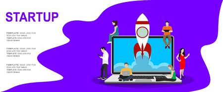 Startup, programmer, business project, idea, project management. Flat design vector illustration - Vector illustrationのイラスト素材