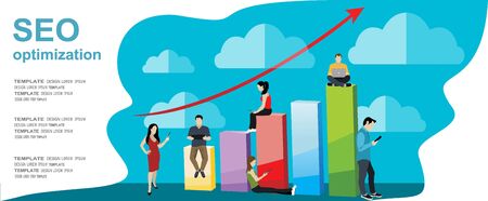 Flat illustration web analytics design, SEO optimization.のイラスト素材