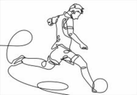 continuous line drawing of a male soccer player plays kicking a ball. vectorのイラスト素材