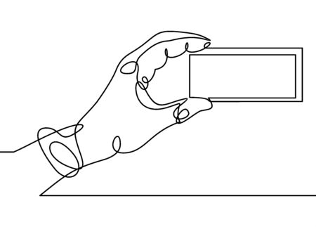 Man hand holding a blank card vector illustration- continuous line drawing - Vectorのイラスト素材