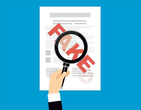 Fake contract with magnifying glass vector illustrationのイラスト素材
