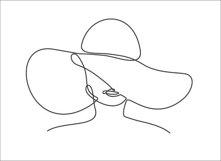 One line woman in hat. Silhouette female in minimalistic graphic style. Beauty glamor concept.のイラスト素材