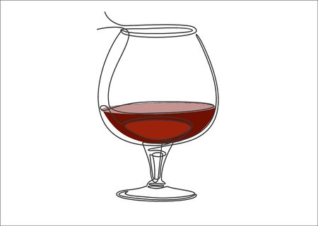 Glass of cognac or brandy continuous one line drawing minimalism design isolated on white backgroundのイラスト素材