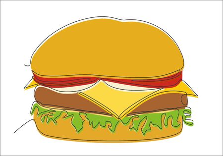 Burger continuous one line drawing minimalism design isolated on white backgroundのイラスト素材