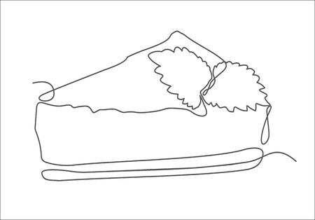 Cheesecake continuous one line drawing minimalism design isolated on white background