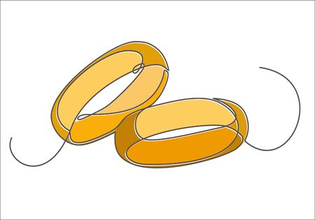 Wedding rings vector one continuous line art. Line illustration. Minimalist print. Black and white.のイラスト素材