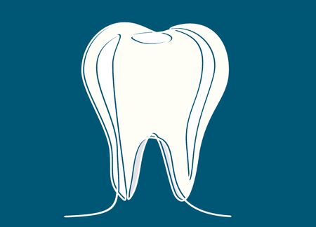 Tooth continuous one line drawing minimalism design isolated on blue backgroundのイラスト素材