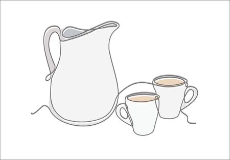 Milk and cup of coffee continuous one line drawing minimalism design isolated on white backgroundのイラスト素材