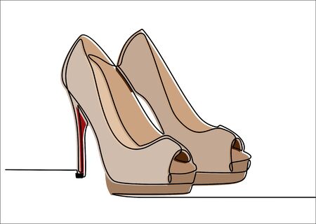 Continuous line drawing of women's high heel shoes.のイラスト素材
