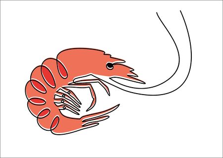 One continuous line drawing of shrimp for seafood  identity. Prawn mascot concept for Chinese restaurant icon. Single line draw design vector illustrationのイラスト素材