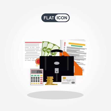 financial report with charts. Full of business papers. Auditing, tax process, accounting voncept. Vector illustration in flat styleのイラスト素材