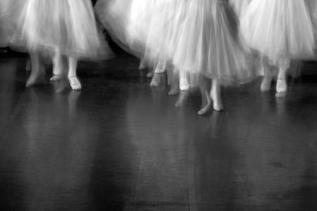 Dancers on stage during a recital. Lots of motion evident - B&Wの写真素材