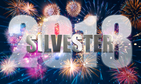 colorful new years eve motif with fireworksの写真素材