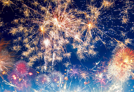 Colorful new years eve motif with fireworksの写真素材