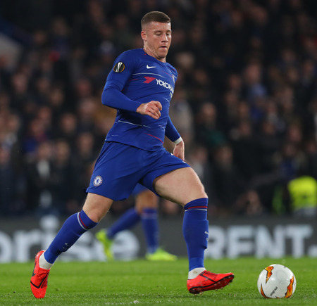 LONDON, ENGLAND - FEBRUARY 21: Ross Barkley of Chelsea during the Europa League Round of 32, second leg match between Chelsea and Malmo FF at Stamford Bridge on February 21 2019 in London, United Kingdom.のeditorial素材