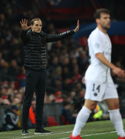 MANCHESTER, ENGLAND - FEBRUARY 12 2019: Thomas Tuchel Manager of PSG during the Champions League match between Manchester United and Paris Saint-Germain at Old Trafford Stadium.のeditorial素材
