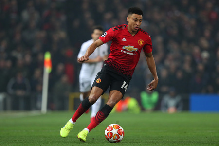MANCHESTER, ENGLAND - FEBRUARY 12 2019: Jesse Lingard of Manchester United during the Champions League match between Manchester United and Paris Saint-Germain at Old Trafford Stadium.のeditorial素材