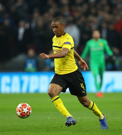 LONDON, ENGLAND - FEBRUARY 13 2019: Abdou Diallo of Dortmund during the Champions League match between Tottenham Hotspur and Borussia Dortmund at Wembley Stadium, London.のeditorial素材