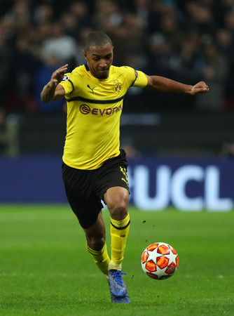 LONDON, ENGLAND - FEBRUARY 13 2019: Abdou Diallo of Dortmund during the Champions League match between Tottenham Hotspur and Borussia Dortmund at Wembley Stadium, London.のeditorial素材