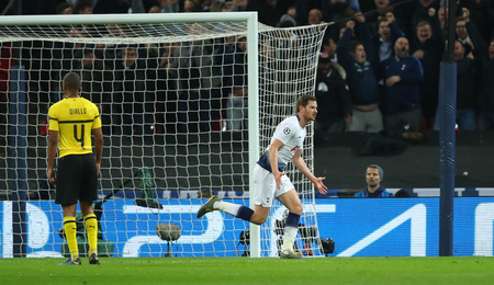 LONDON, ENGLAND - FEBRUARY 13 2019: Jan Vertonghen of Tottenham celebrates a goal during the Champions League match between Tottenham Hotspur and Borussia Dortmund at Wembley Stadium, London.のeditorial素材
