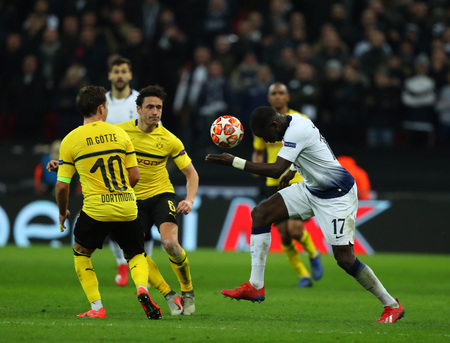 LONDON, ENGLAND - FEBRUARY 13 2019: Moussa Sissoko of Tottenham during the Champions League match between Tottenham Hotspur and Borussia Dortmund at Wembley Stadium, London.のeditorial素材
