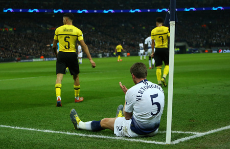 LONDON, ENGLAND - FEBRUARY 13 2019: Jan Vertonghen of Tottenham during the Champions League match between Tottenham Hotspur and Borussia Dortmund at Wembley Stadium, London.のeditorial素材