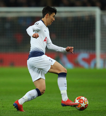 LONDON, ENGLAND - FEBRUARY 13 2019: Son Heung-Min of Tottenham during the Champions League match between Tottenham Hotspur and Borussia Dortmund at Wembley Stadium, London.のeditorial素材