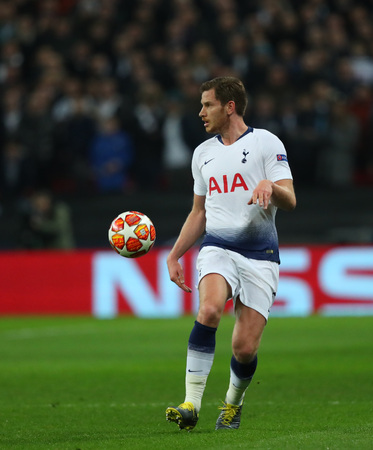 LONDON, ENGLAND - FEBRUARY 13 2019: Jan Vertonghen of Tottenham during the Champions League match between Tottenham Hotspur and Borussia Dortmund at Wembley Stadium, London.のeditorial素材